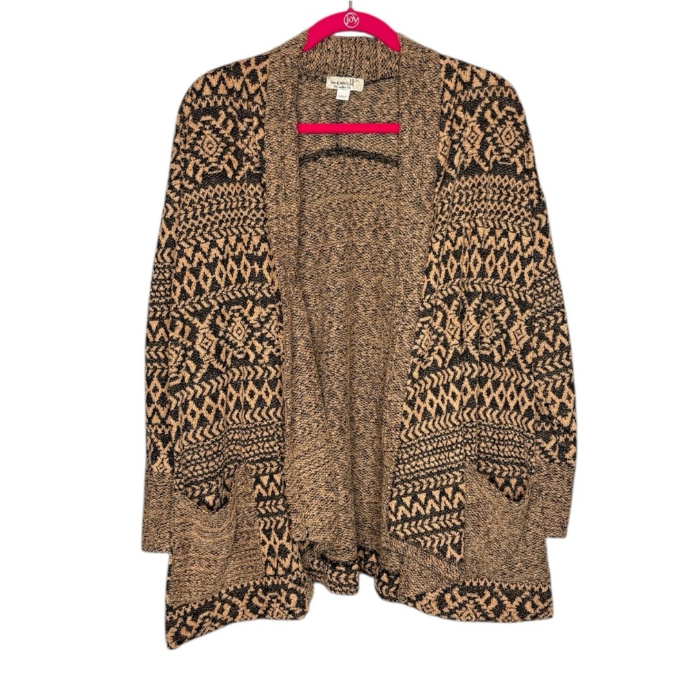 One World XL Brown Black Boho Tribal Southwestern Terry Knit Cardigan Sweater